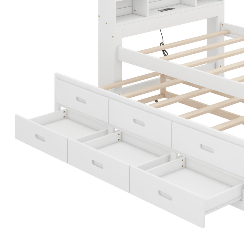 Lit plateforme simple avec tête de lit Mingus, USB, Blanc