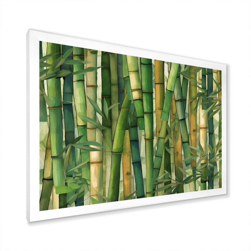«Whispering Bamboo Geometric Patterns I», art mural sur toile de bambou_106670, H 12 po x l 20 po x P 1 po, Cadre photo blanc