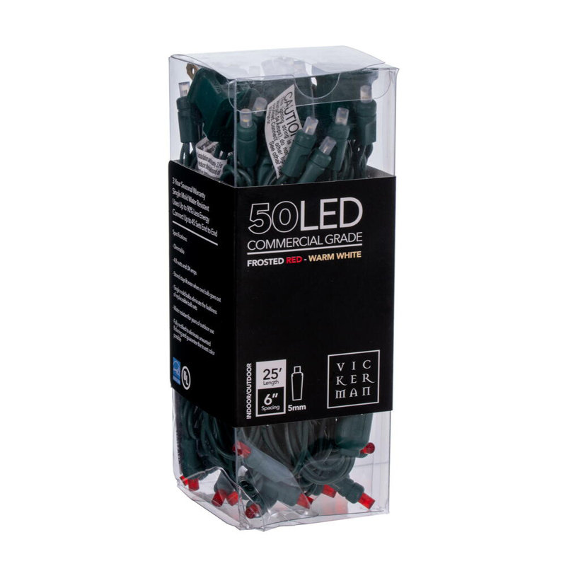 Charlton Home® 50 Frosted Red-Warm White Wide Angle Single Mold End-Connecting LED Light Set