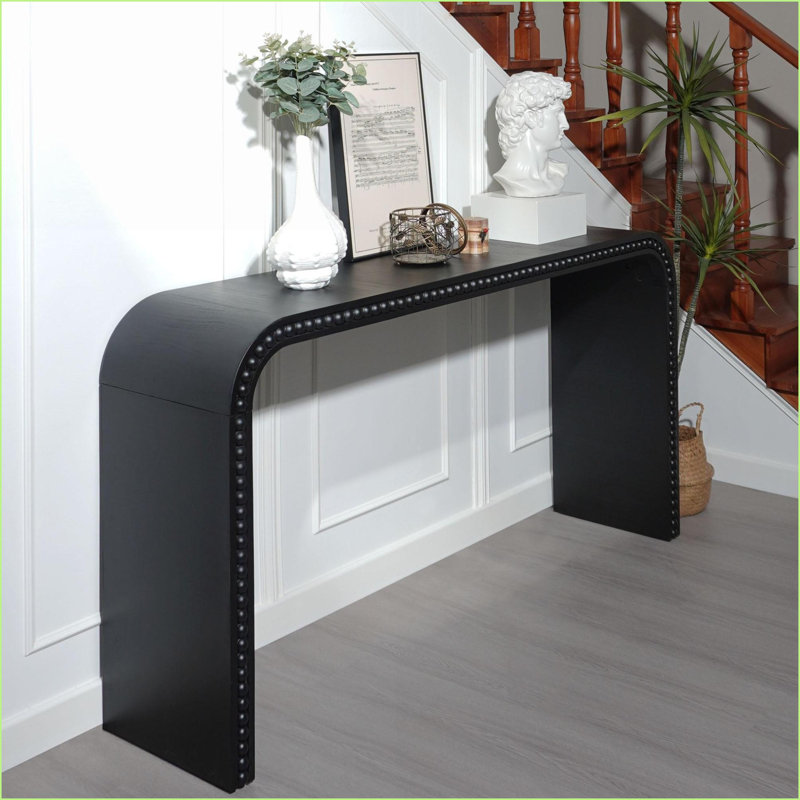 Table basse en bois noir compacte avec cascade courbée, polyvalente pour le salon et amp; Petits espaces, Noir