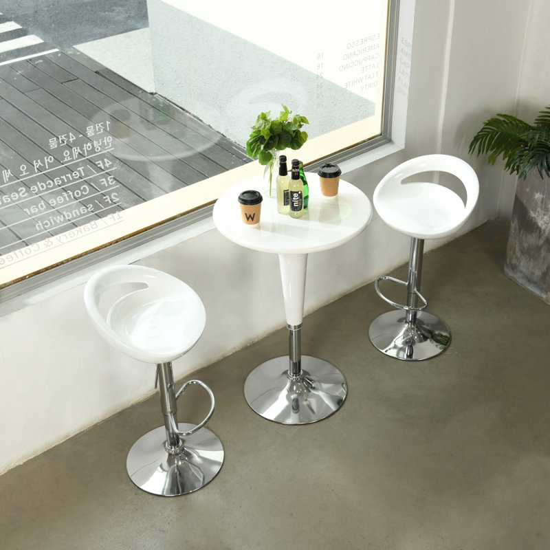 Vinnie Swivel Adjustable Height Bar Stool with Steel Frame, White