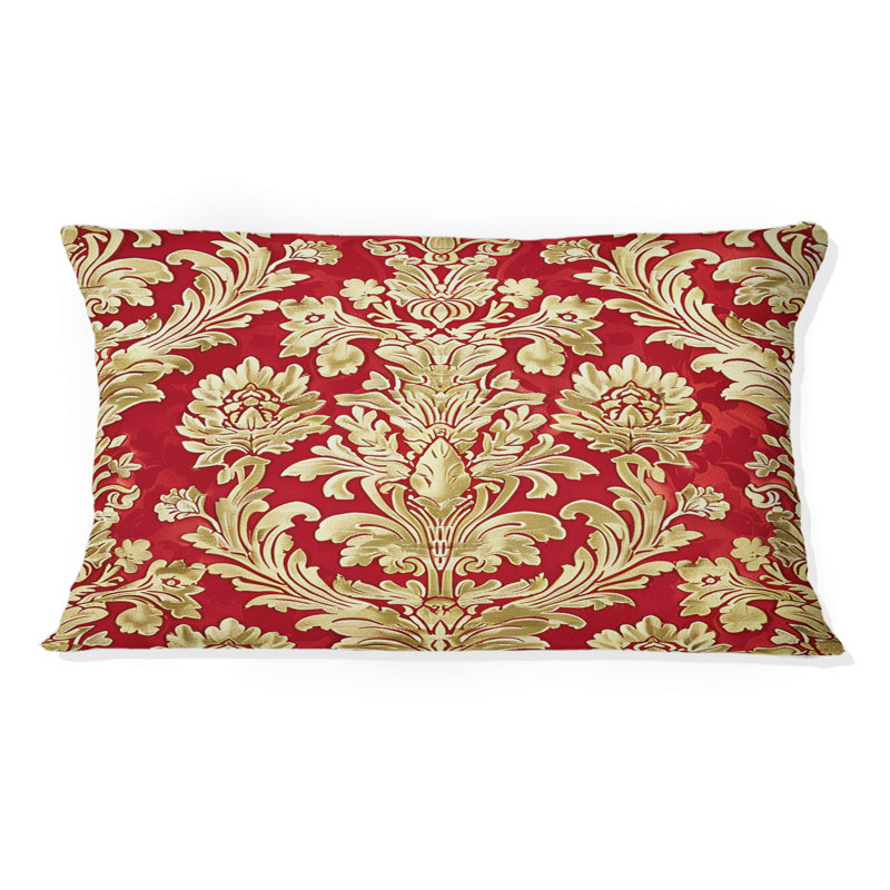 Or rouge damassé III - coussin damassé, Forme rectangulaire, H 12 po x l 20 po