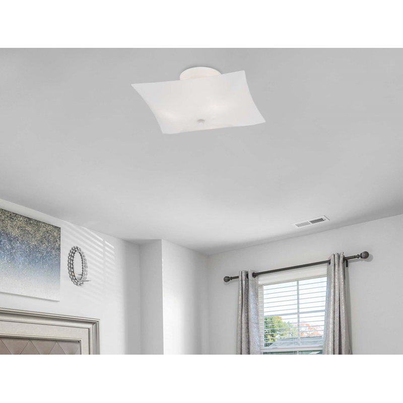  3-Light Indoor 14"W Simple White Semi-Flush Mount with Square White Glass