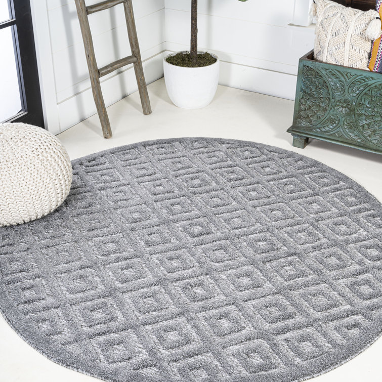 Portmany Neutral Diamond Trellis Dark Gray Indoor/Outdoor Rug