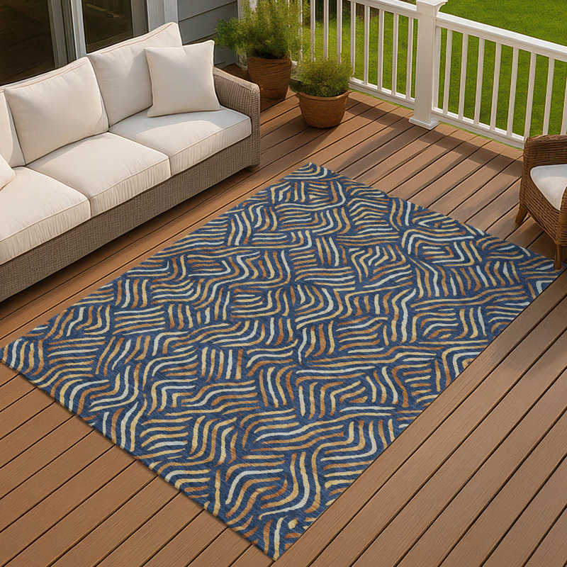 Machine Washable Indoor/Outdoor Chantille ACN2474 Abstract Rug, 8' x 10', Navy