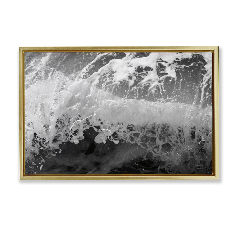 Toile flottante encadrée «Pacific Ocean Splash» par Nathan Larson, Cadre flottant métallique doré, H 17 po x l 25 po