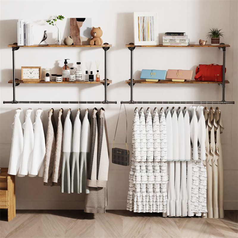Beton 116cm Industrial Pipe Clothing Rack, Black+Dark Brown
