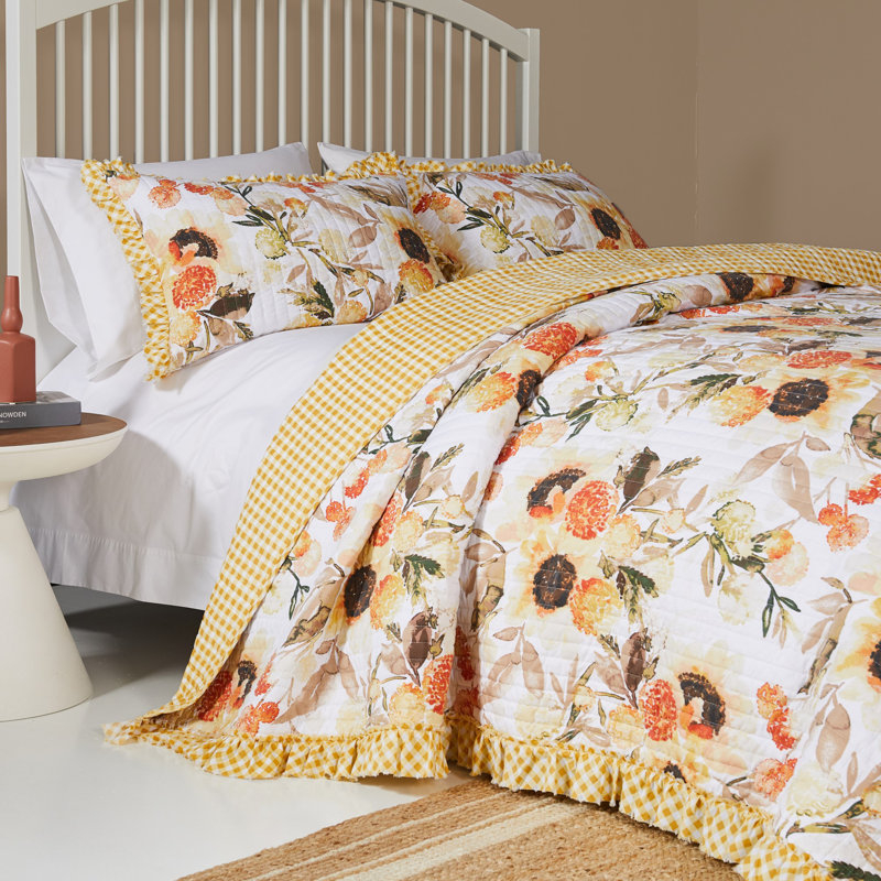 Ensemble de courtepointe grand 3 pièces Greeners Home Fashions Somerset Gold 90 x 90 + 20 x 26 (2)