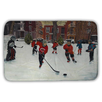 Young hockey players Bath Mat with Non-Slip Backing - Quick Dry Memory Foam Bathroom Rug - Absorbent - Modern Plush Spa-Style - Machine Washable