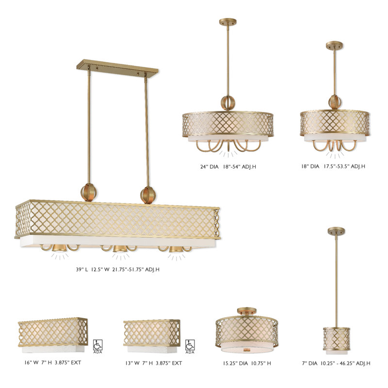 Luminaire suspendu carré / rectangulaire à 9 lumières pour îlot de cuisine Mance, Or doux
