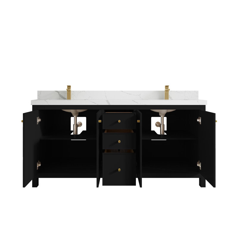 Chicago 72'' Double Bathroom Vanity with Top, Calacatta Laza