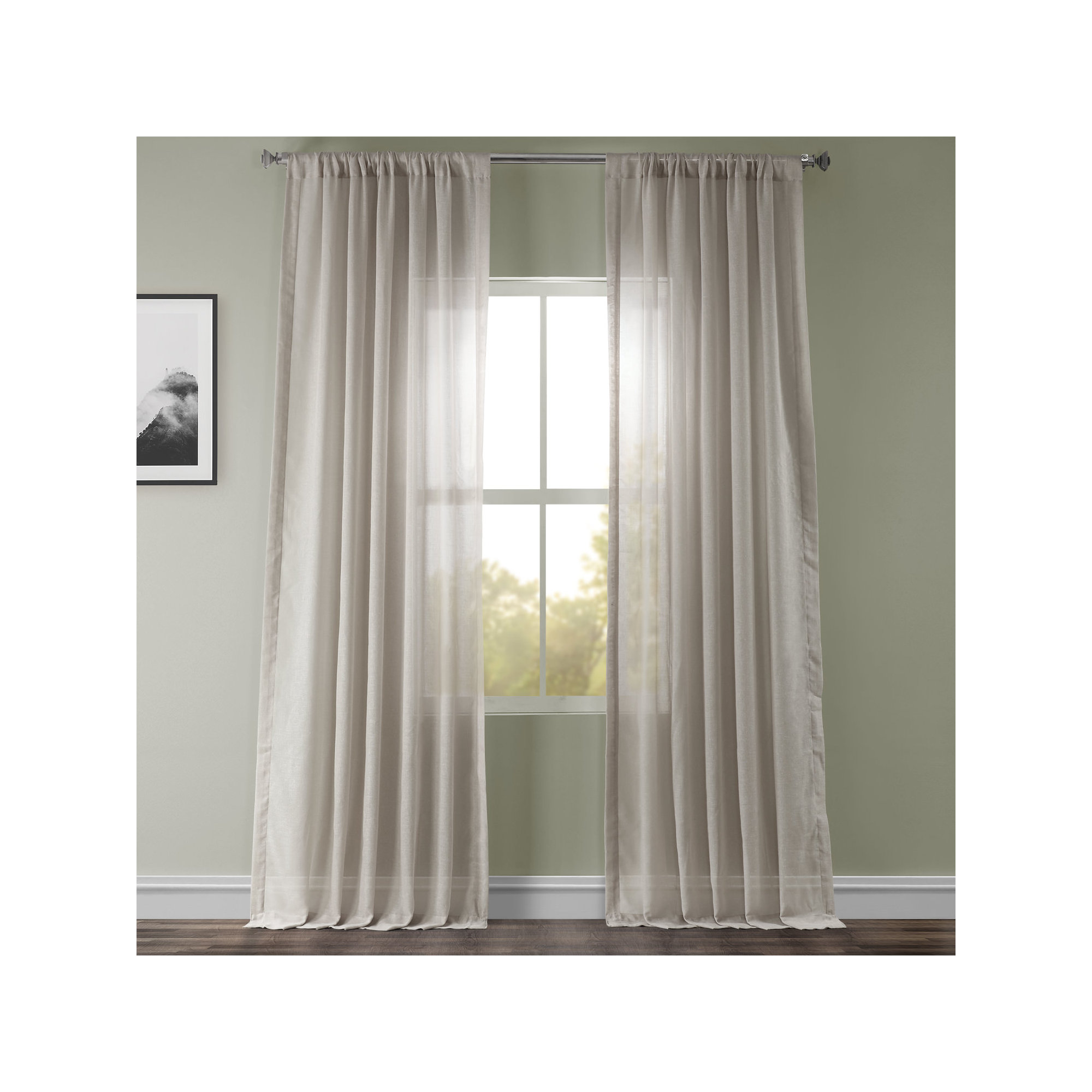Larsa Sheer Linen Blend Curtain, Tumbleweed, 50" W x 108" L