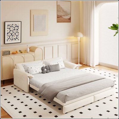 Queen Pull Out Sofa Bed, 3-In-1 Convertible Sleeper With Side Storage, Multi-Functional Velvet Loveseat For Living Room