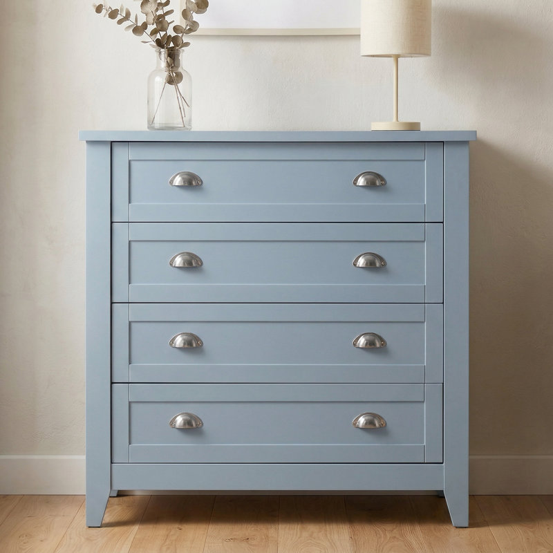 Pastel 4-Drawer Dresser with Silver Shell Handles, Modern Cottage Storage Cabinet in Sky Blue, Morandi Pink, or Mint Green
