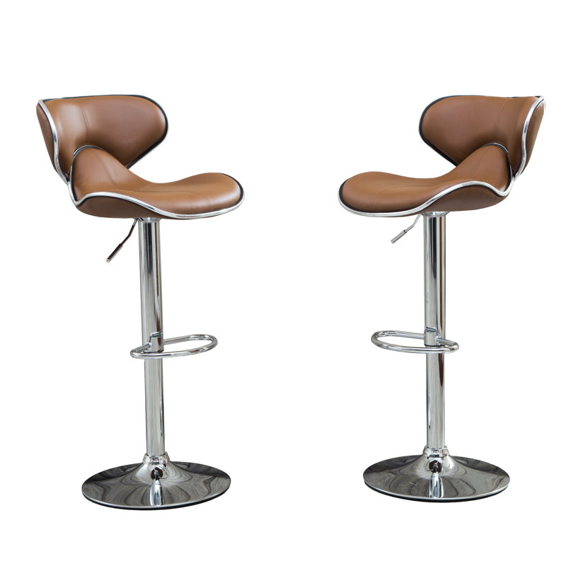 Masaccio Upholstery Airlift Adjustable Swivel Barstool with Chrome Base, Set of 2, Camel