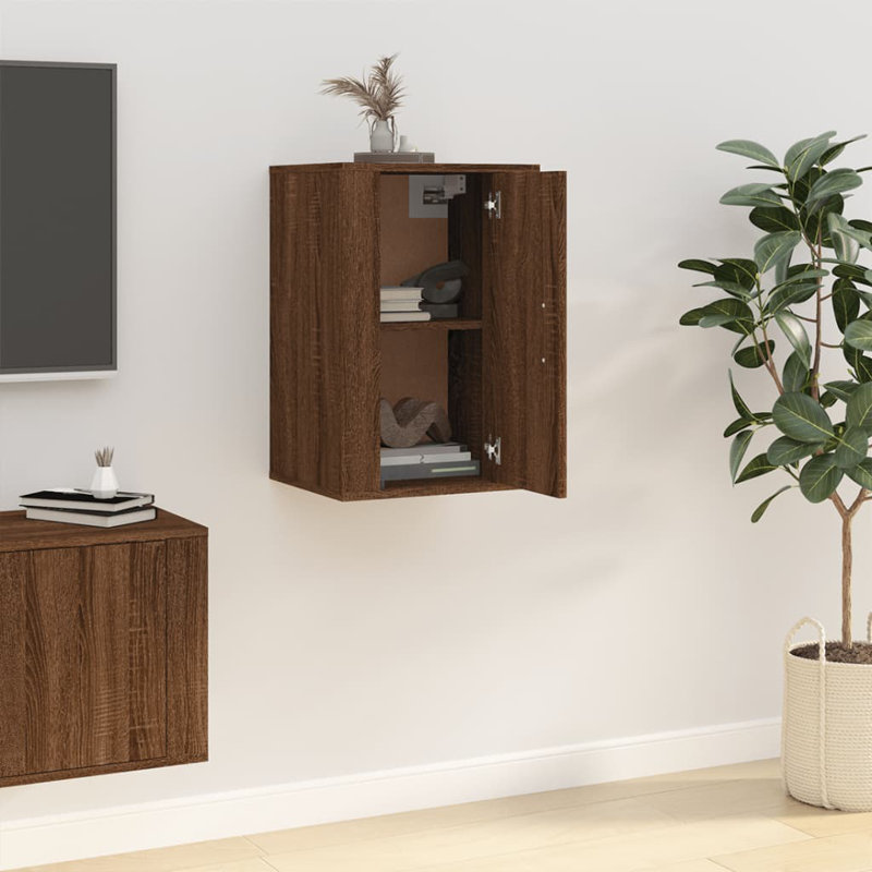 Onish Unfinished TV Stand for TVs up to 28" with Fireplace Included, Brown Oak