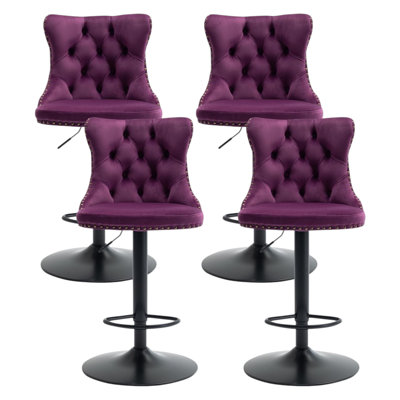 Tabouret de bar pivotant à hauteur ajustable en velours moderne avec dossier (ensemble de 4)