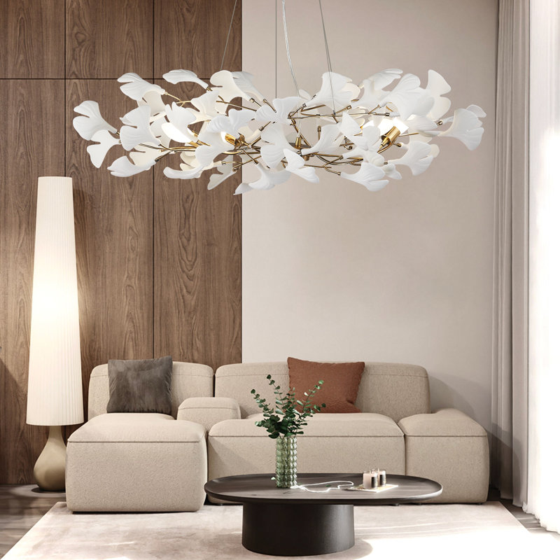 Lustre en céramique avec feuilles de ginkgo, H 21 po x l 31,5 po x P 31,5 po