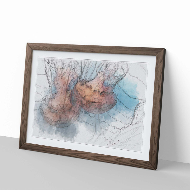 Pink Jellyfish in Abstract - Picture Frame Graphic Art Print, Walnut, 35cm H x 50cm W x 2cm D