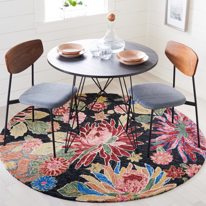 Tapis rouge / gris anthracite en laine / coton touffeté à la main Delman, Rond 6 pi