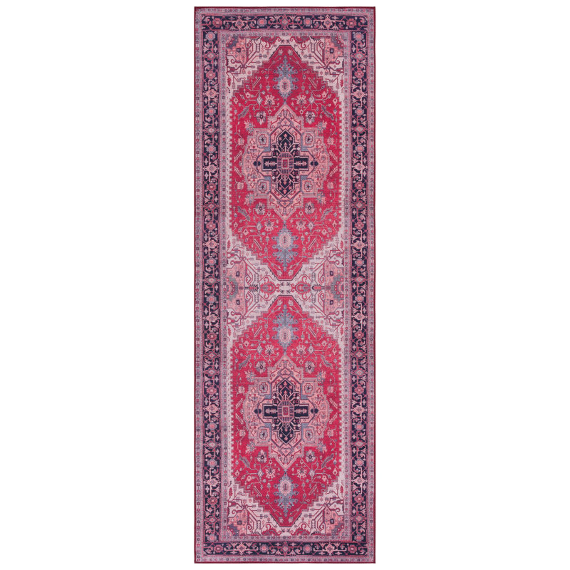 Tapis 128 M / W S / R en rouge / bleu marine, Tapis de couloir 2 pi 6 po x 8 pi