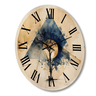 Horloge murale géométrique abstraite paysage de montagne lune et arbre IV