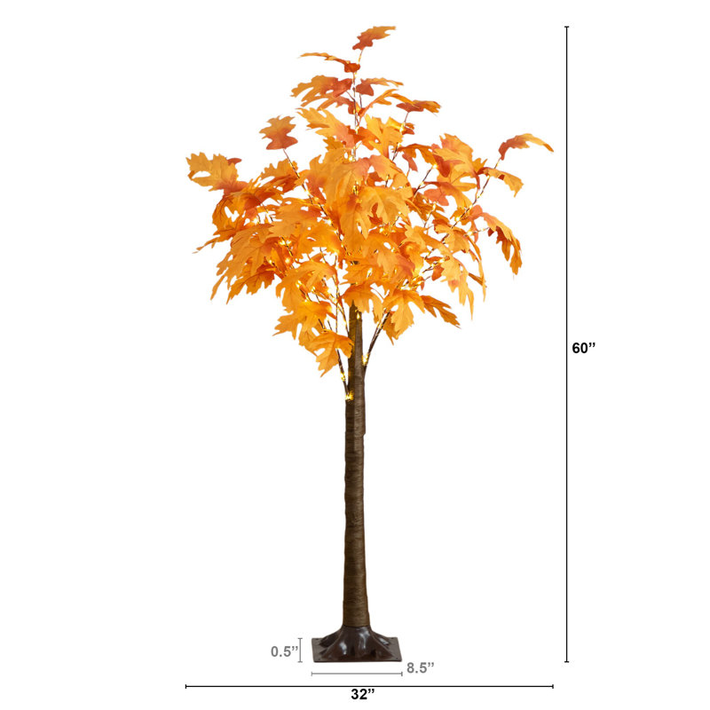 Pre-Lit Autumn Maple Artificial Fall Tree With 660 Warm White LED Lights, 60" H x 32" W x 32" D