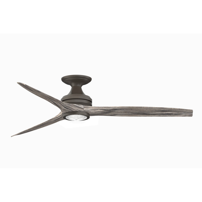 Spitfire 60 inch Flush Indoor/Outdoor Ceiling Fan with LED Light Kit - Matte Greige with Weathered Wood Blades, Matte Greige
