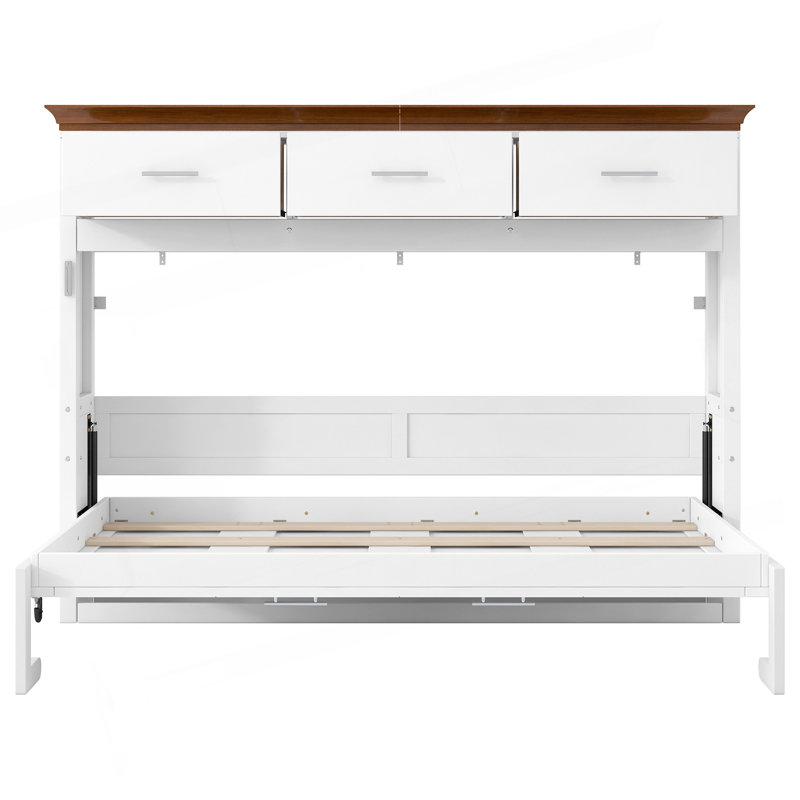 Lit escamotable simple avec 3 tiroirs, blanc