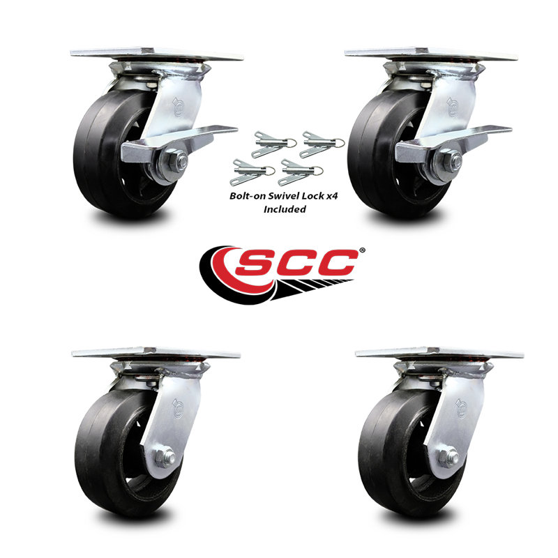 4 Piece Rubber on Steel Caster Set