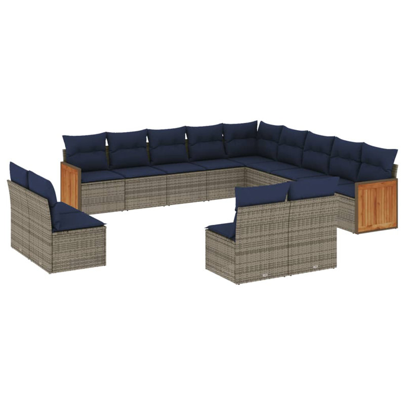 14 Piece Patio Sofa Set With Cushions Grey Poly Rattan
