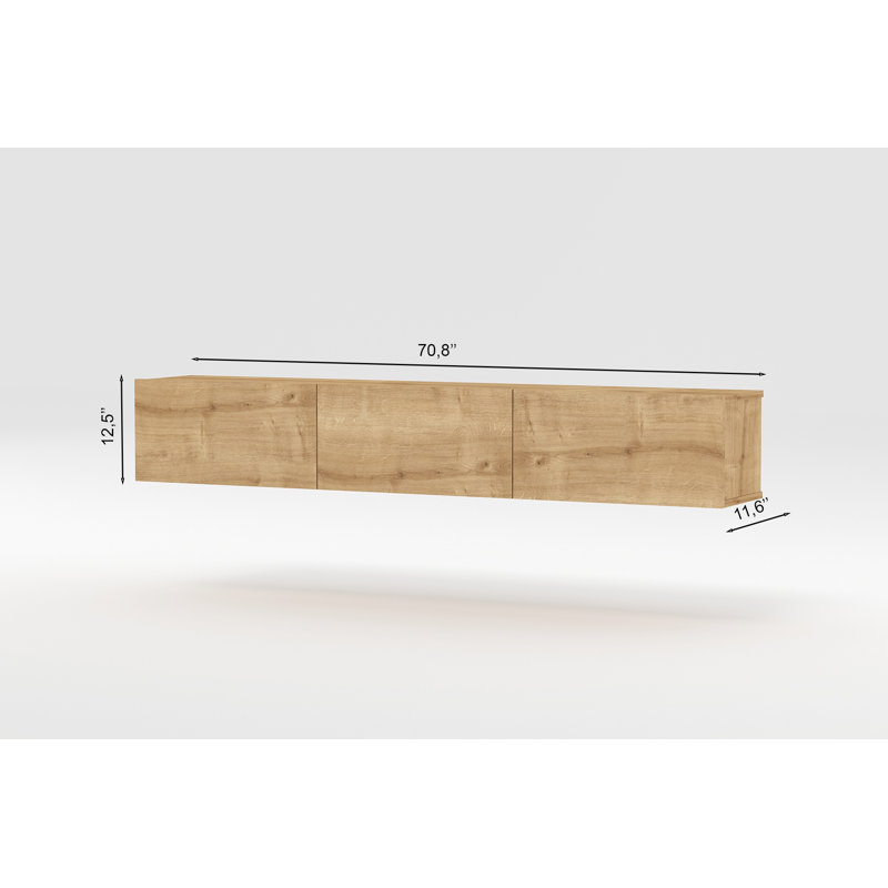 Ozge Modern 71" Floating TV Stand with Storage  Wall-Mounted Media Console for TVs up to 80", Oak