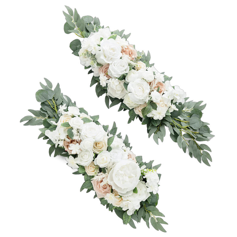 2 pièces d'arrangements floraux artificiels en forme d'arche de mariage, Blanc