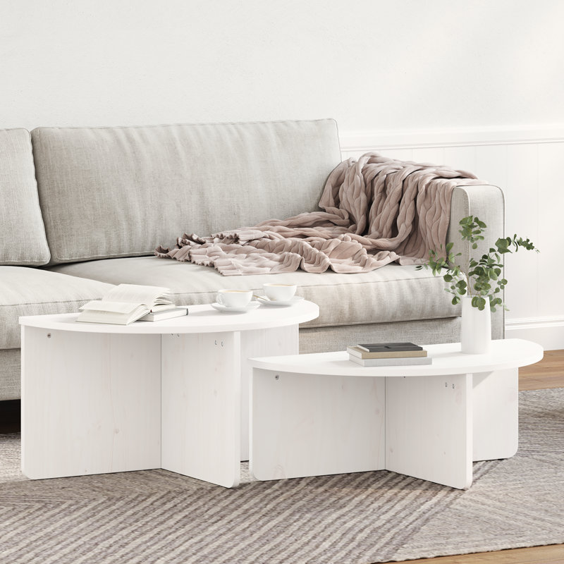 Coffee Table Solid pine wood Living Room Pine Rustic Oval Indoor, White