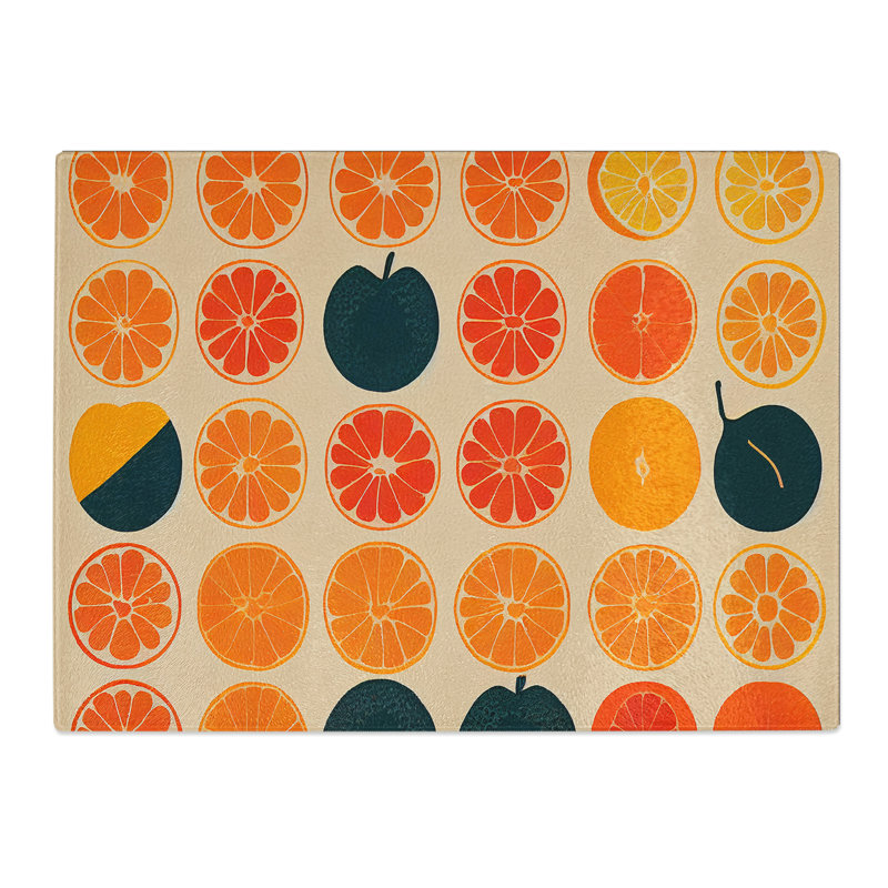 Retro Orange Fruit Slices  Glass Chopping Board