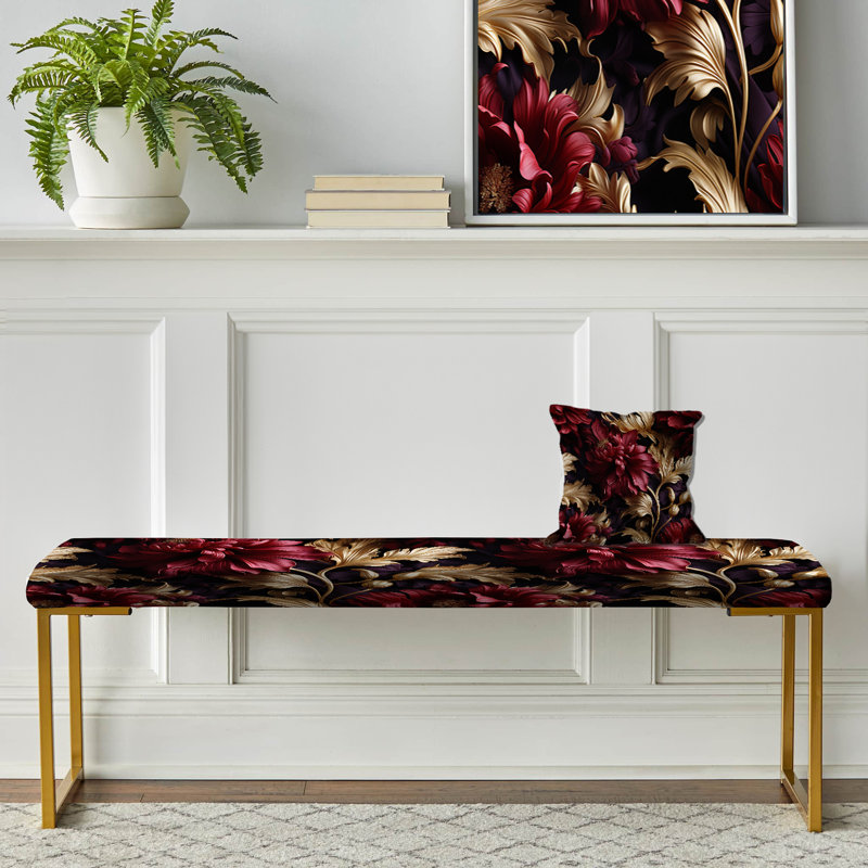 Banc floral rembourré or, Damask Purple Baroque Floral Dreams