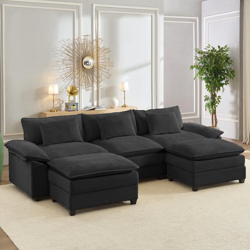 Canapé modulaire surdimensionné de 118 po avec coussins double épaisseur et repose-pieds, Gris foncé