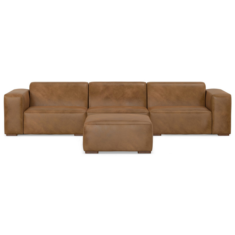 Ensemble de canapé modulaire et repose-pieds Rex 3 places en cuir de 122 pouces de large et repose-pieds de table assorti de 34 pouces de large pour le salon