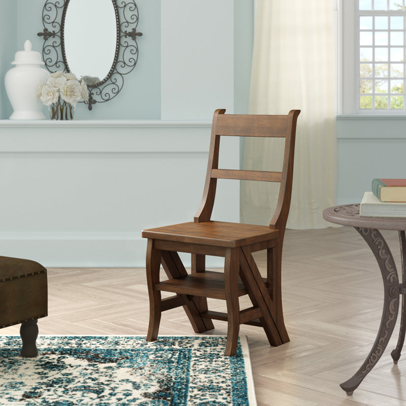 Chaise convertible pliante avec escabeau et tablette de rangement Elegant Tan 34 po x 16,5 po x 20 po, Châtaigne