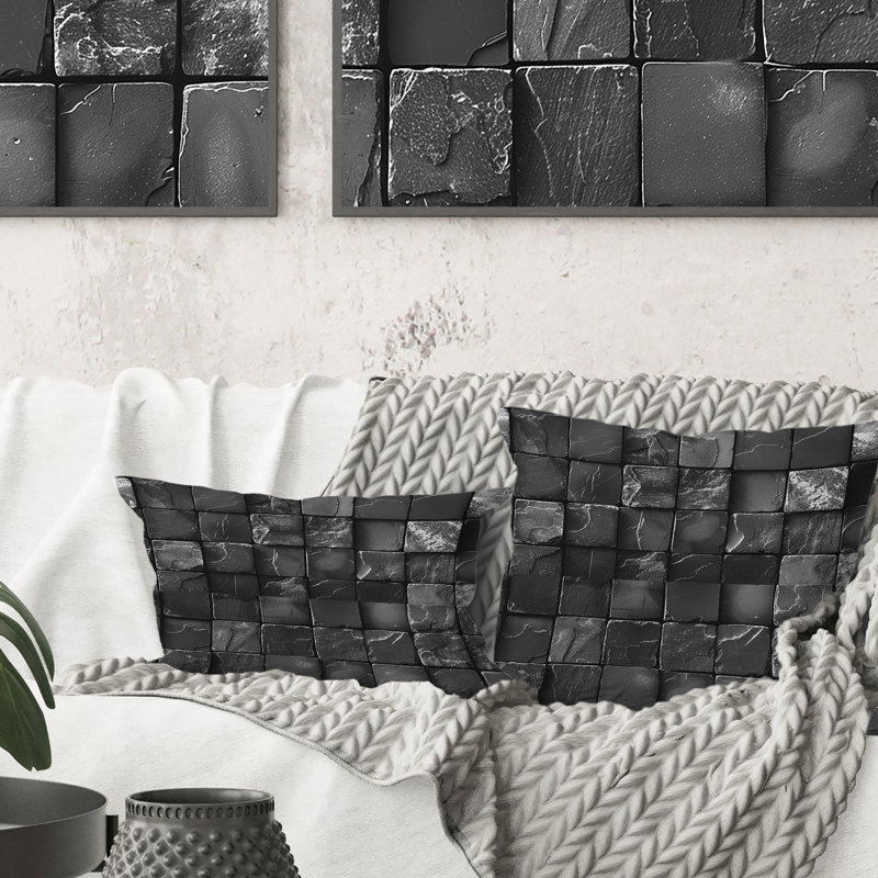 Carreaux de mosaïque gris moderne II - Coussin décoratif moderne, H 16 po x l 16 po