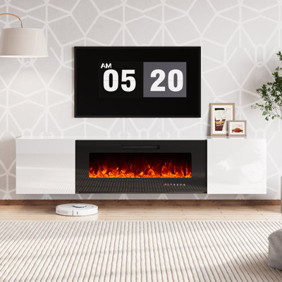 Bhhatu Highgloss Wall Mounted Floating Fireplace TV Stand