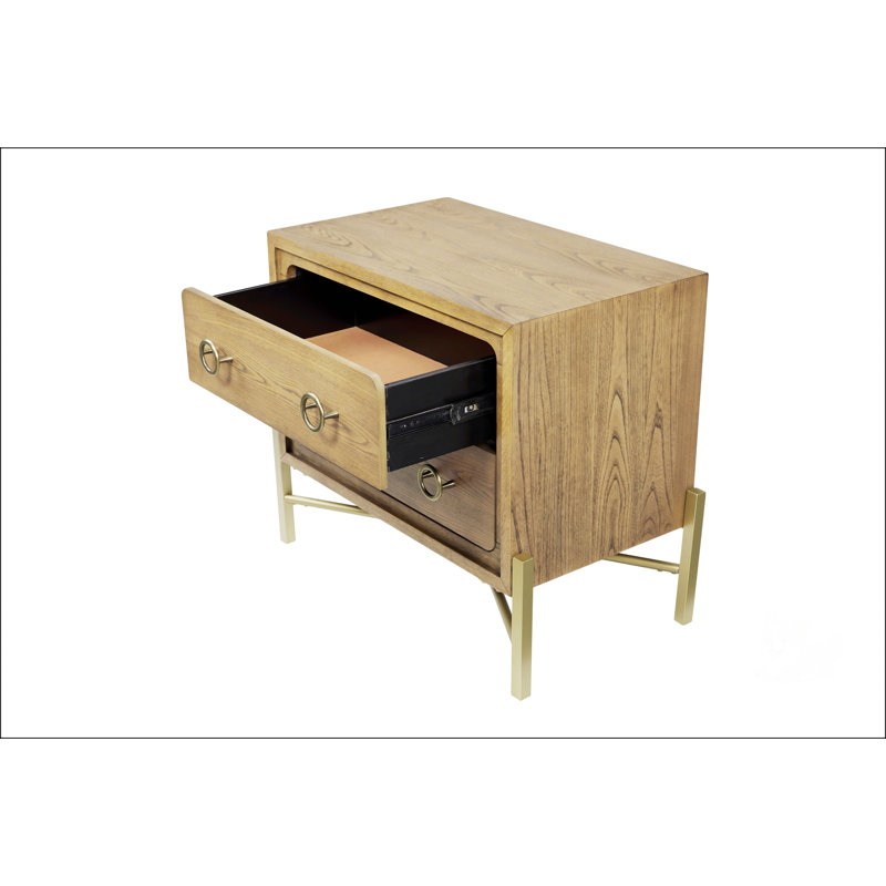 Table de chevet 2 tiroirs avec finition USB au latte avec base en métal