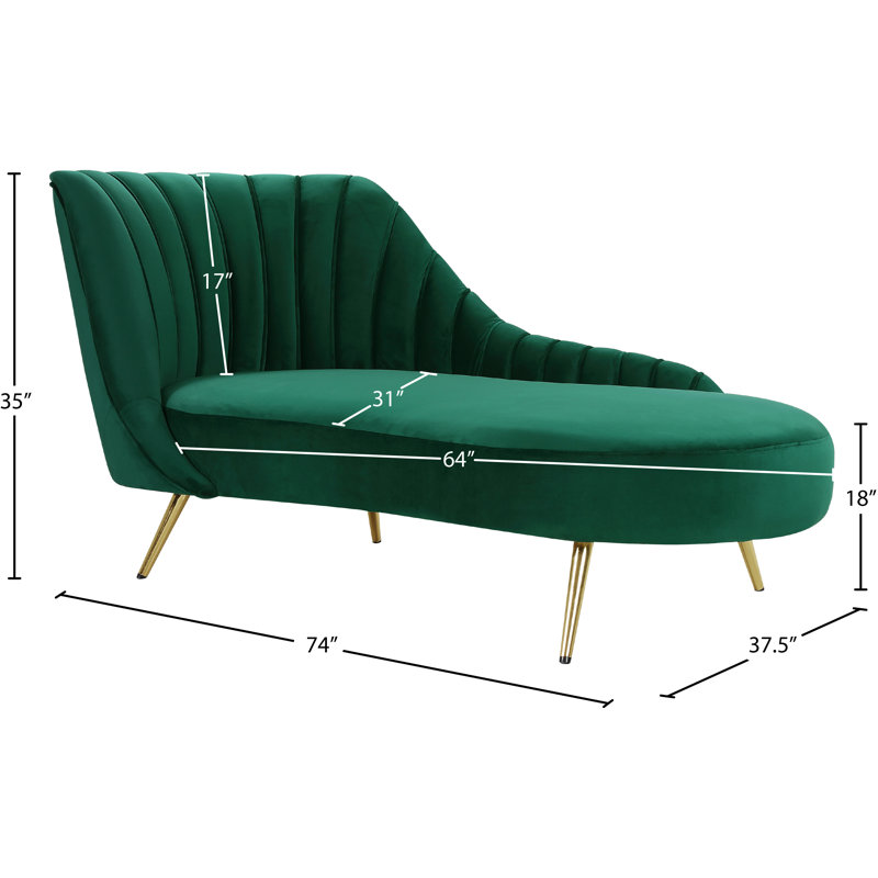 Chaise longue en velours Margo, Velours vert