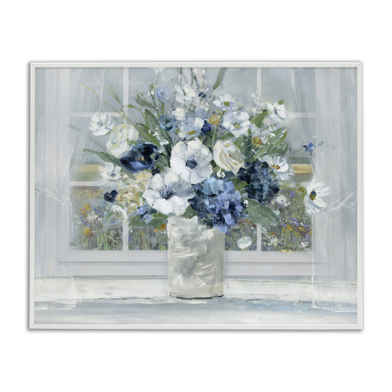 «Blue Hydrangea & Anemone Bouquet», estampe numérique, conception de Sally Swatland, Encadrement giclée blanc côtier