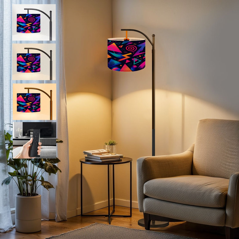  Arc Floor Lamp Retro vintage 80s 90s fashion style abstract Tall Modern Standing Lamp LED Adjustable Linen Lampshade 3 Color Temperatures