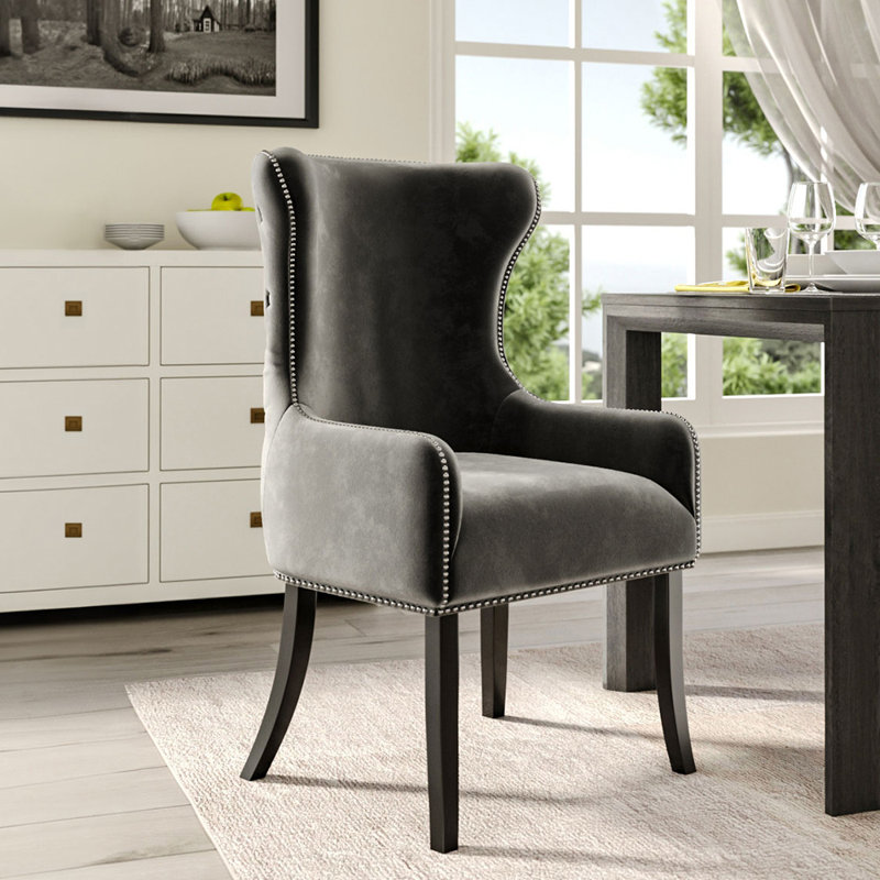 Latty 46cm H Velvet Upholstered Wing Back Side Chair Dining Chair, 1, Coffee