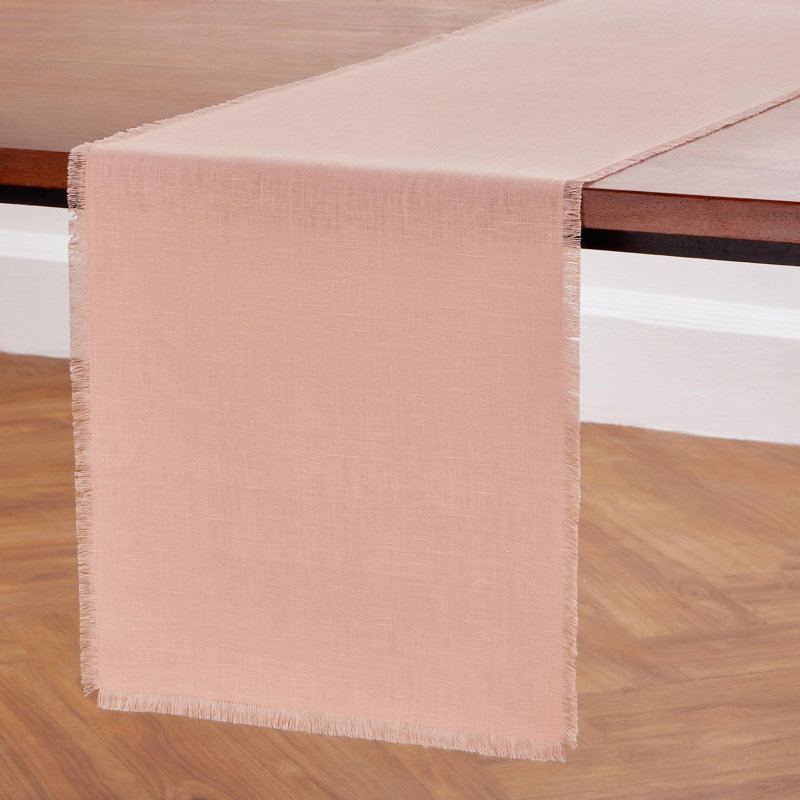 Fringe - 100% Pure Linen Table Runner, 90" x 14" Rectangle, Misty Pink