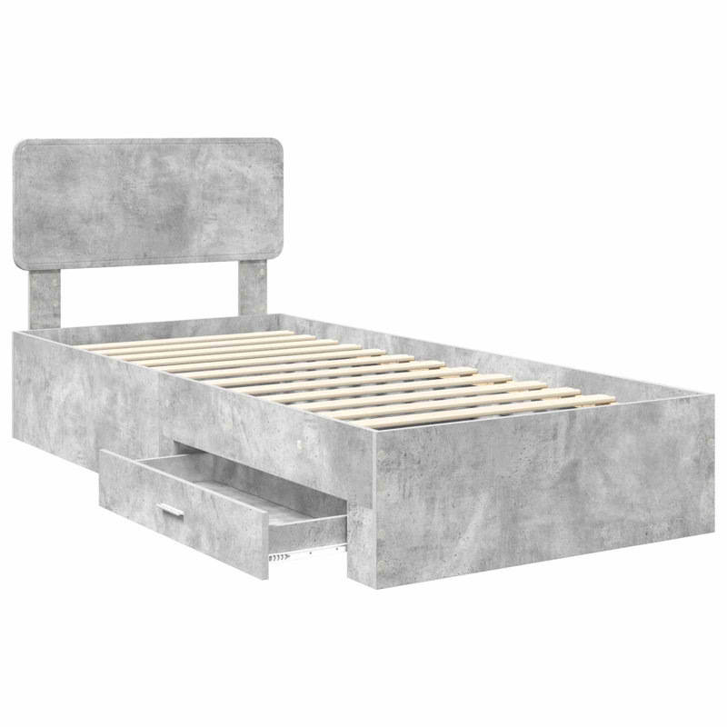 Bed, European Single (90 x 200 cm), Concrete Grey