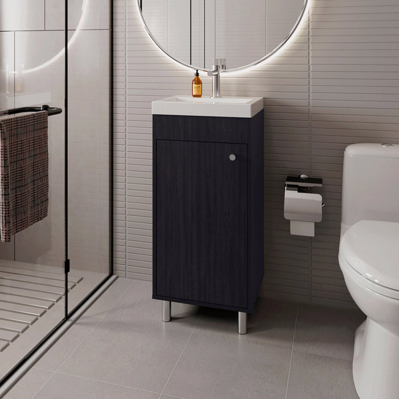 Meuble-lavabo avec 1 porte et 2 tablettes de rangement, Noir