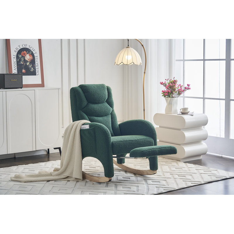 Chaise berçante en tissu avec repose-pieds Teddy, Vert